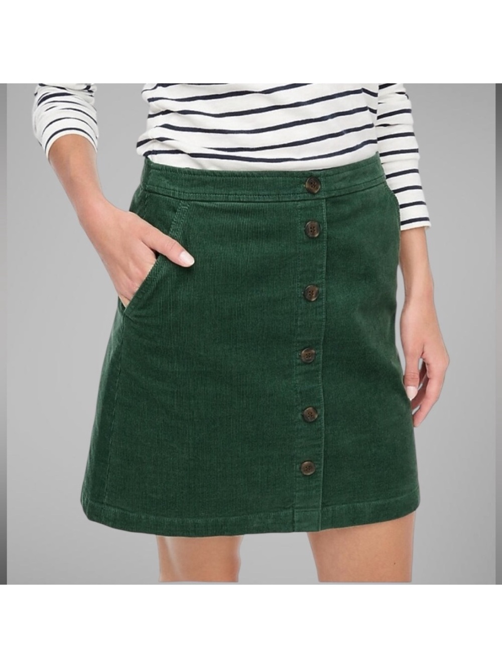 J. Crew Green Button-Front Corduroy Mini Skirt